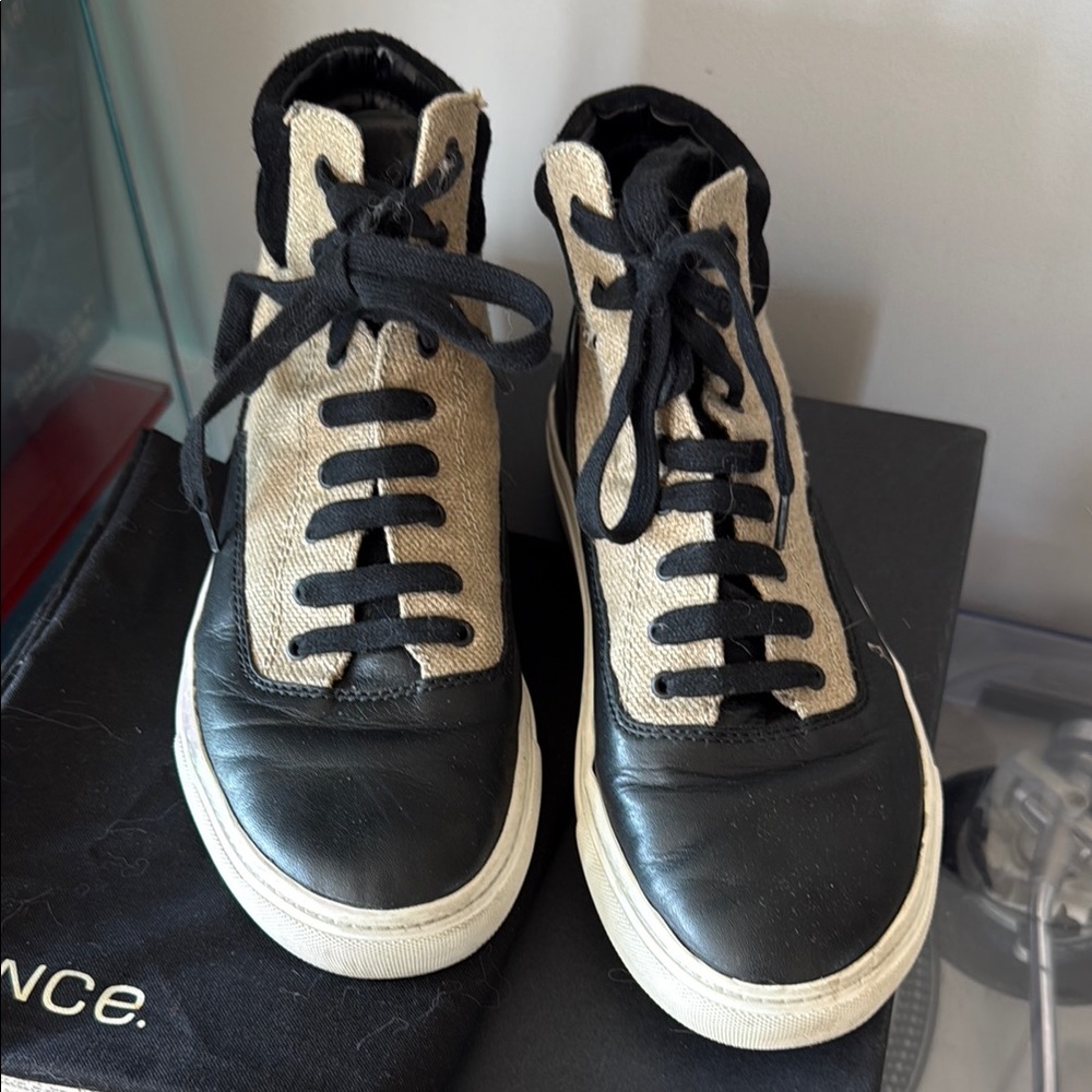 VINCE Black and Tan High-Top Newman Sneakers